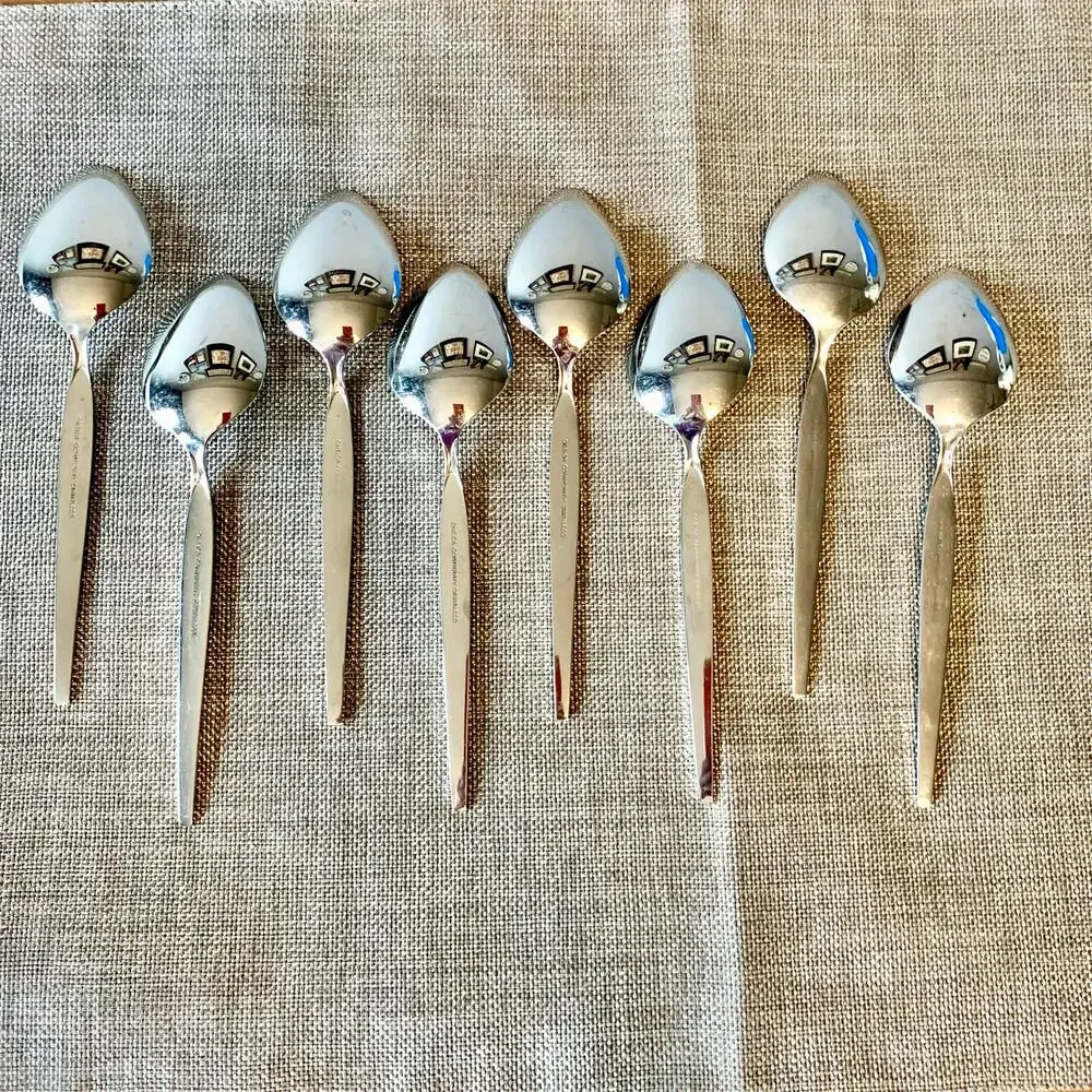 Oneida Community Stainless Older Satinique 8 Oval Soup Spoons Betty Crocker MCM